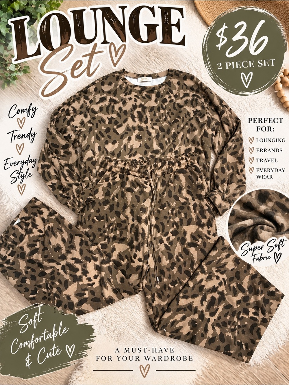 Womens Leopard Print Set - Brown